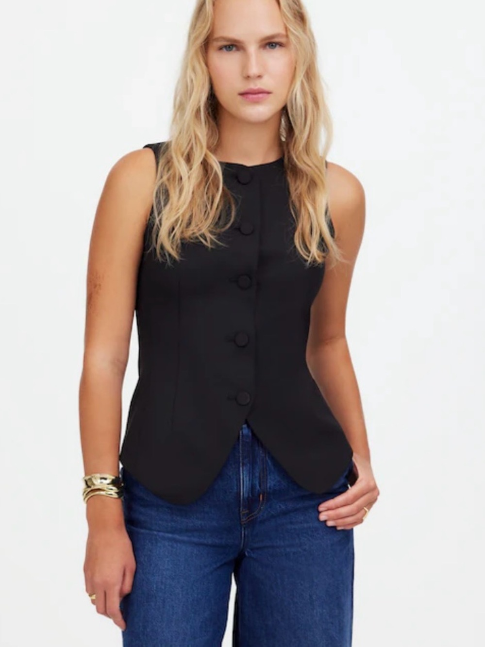 Madewell Single Breasted Scoopneck Vest Wool Blend Black Size 14